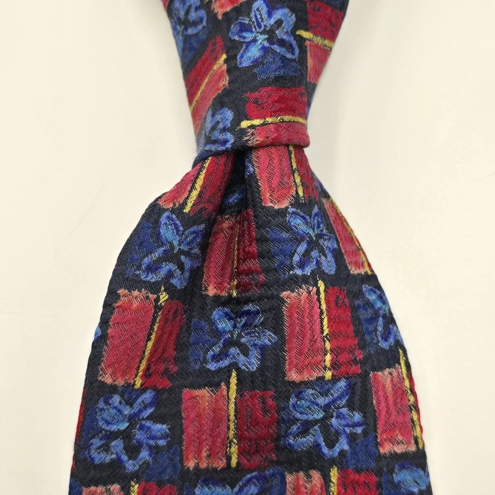 Ermenegildo Zegna Geometric Red Gold 100% Silk Italy Mens Neck Tie